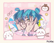 a drawing of a boy with glasses and the words kiss me