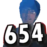 a pixelated image of a man wearing glasses and the number 654