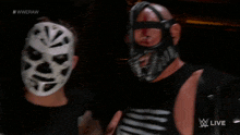 two men wearing skull masks are on a wrestling show