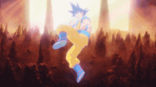 a cartoon character is jumping in the air in front of a glowing light