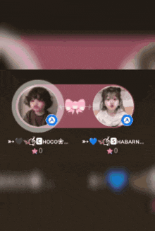 a screenshot of a phone screen with two girls in circles one of whom is named choco