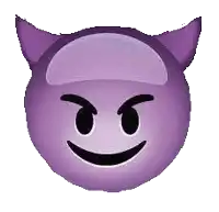 a purple devil emoji with horns on a white background .