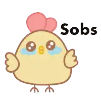 a cartoon chicken with sobs written on it