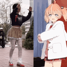 a girl in a crop top and a girl in a white coat