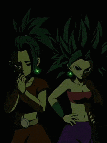 a couple of anime characters with green hair