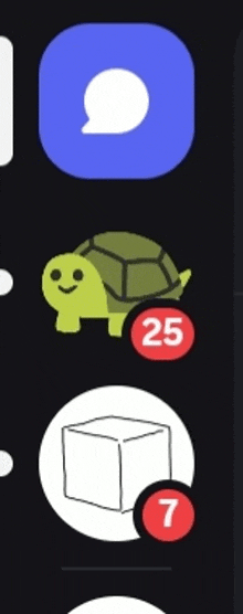 an app icon with a turtle and a box and a number 25 and 7