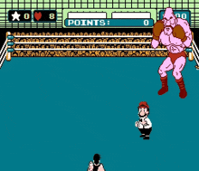 a video game screen shows a boxer and a referee