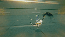 a video game character is flying through the air with a sword
