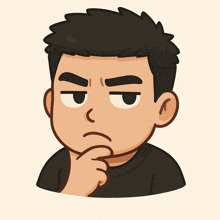 a cartoon drawing of a man with a hand on his chin