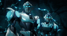 a couple of robots standing next to each other