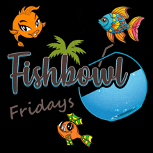 a logo for fishbowl fridays with a fish bowl