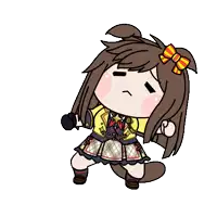 a cartoon drawing of a girl with brown hair and a yellow and orange bow