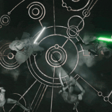 a drawing of a circle with a green light in the center