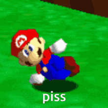 a cartoon of mario dancing in the grass with the word piss written on the bottom