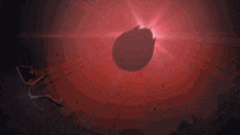 a person in a white shirt is flying through a red lightning storm