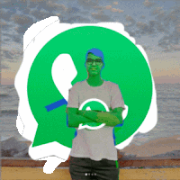 a man with his arms crossed in front of a green whatsapp symbol