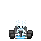 a pixel art drawing of a go kart with water coming out of the tires .