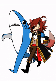 a cartoon of a pirate and a shark