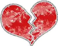 a red broken heart with a silver border