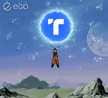 a cartoon of a person holding a blue circle with the letter t on it