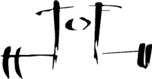 a black and white drawing of the word tof on a white background