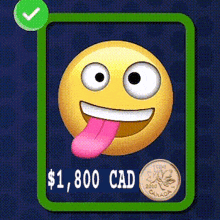 a picture of a smiley face with its tongue sticking out and a canadian penny