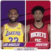 an advertisement for a basketball game between lakers and rockets