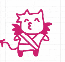 a drawing of a cat with angel wings and a tail giving a kiss