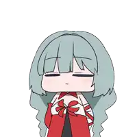 a drawing of a girl with gray hair and a red dress