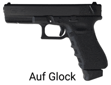 a black gun with the word auf glock written below it