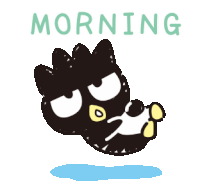 a cartoon drawing of a black cat with the word morning written above it