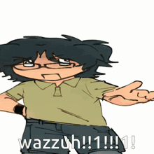 a cartoon drawing of a boy with wazzuh written on the bottom