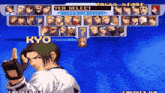 a video game with a character named kyo giving a thumbs up