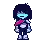 a pixel art of a person with a scarf around their neck and a pink scarf around their neck .