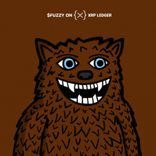 a cartoon drawing of a bear with a beard and the words $ fuzzy on xrp ledger below it