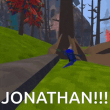 a cartoon drawing of a blue monster with the name jonathan written below it