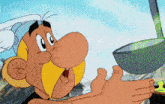 a cartoon character is holding a ladle with a green liquid coming out of it