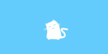a white cat with a s on its tail is sitting on a blue background