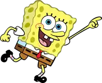 a cartoon of spongebob pointing to the right