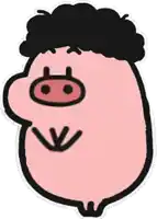 a cartoon pig with a black haircut and a mustache is smiling .