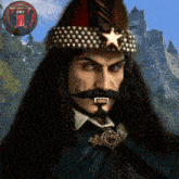 a man with a feathered hat and a star on it