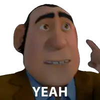 a cartoon man says yeah with his finger pointing upwards