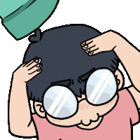 a cartoon drawing of a person holding their head