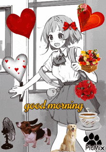 a picture of a girl with the words good morning