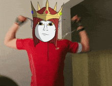 a cartoon of a man wearing a red shirt and a crown