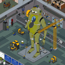 a cartoon drawing of a robot being built with error written on the wall
