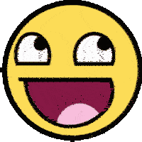 a yellow and black smiley face with a big smile