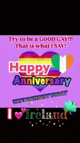 a happy anniversary message with a rainbow heart