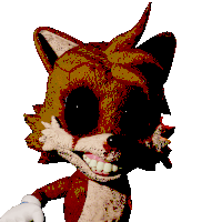 tails from sonic the hedgehog is smiling with a bloody face