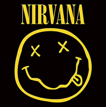 a nirvana logo with a smiley face and crosses on it